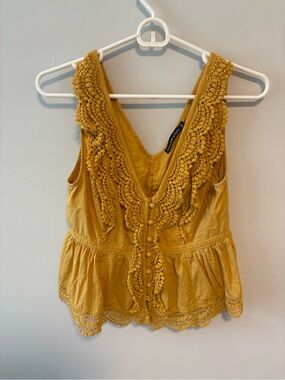 Abercrombie & Fitch Mustard Crochet-Trim Button Peplum Tank